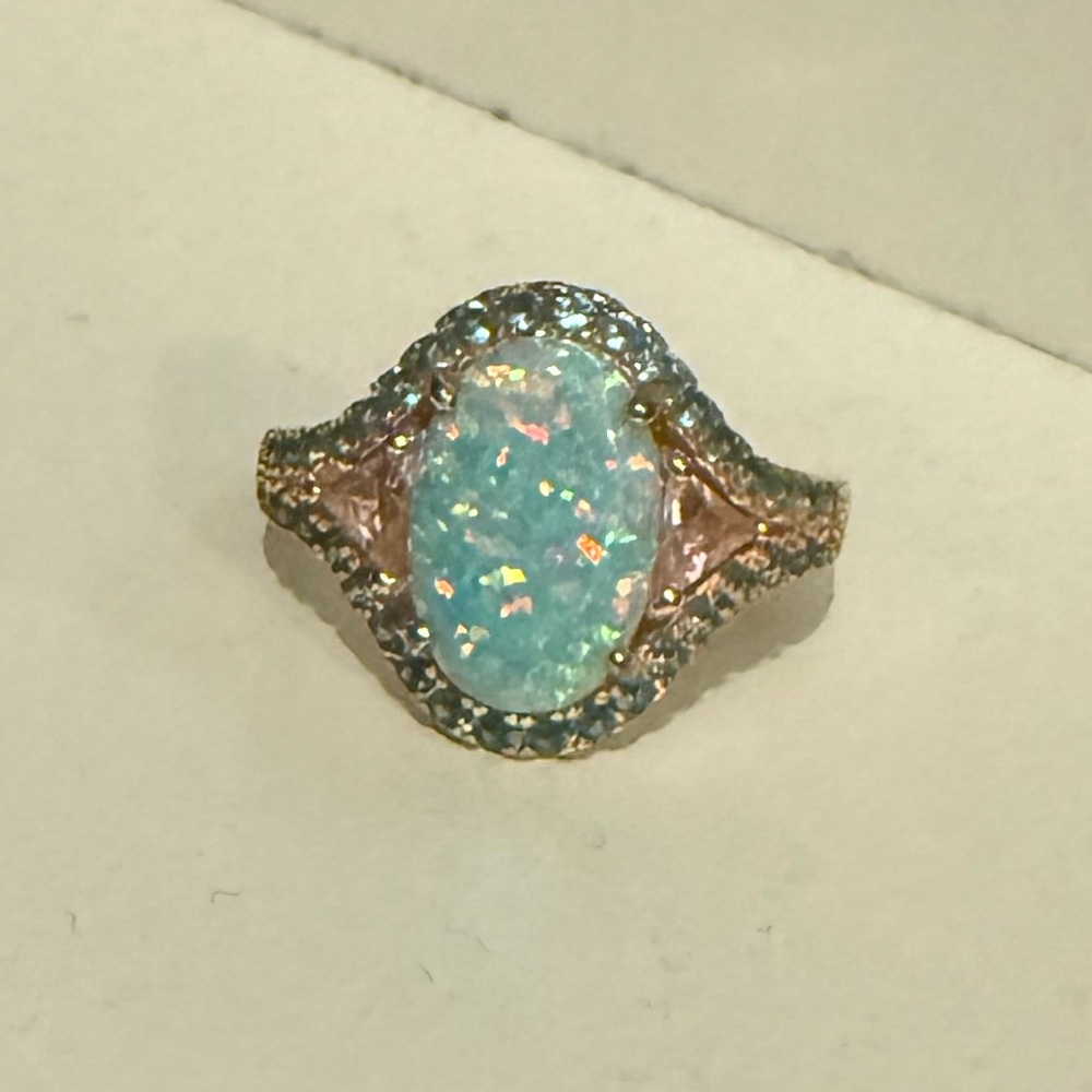 Women’s Opal Ring Gold Plated Sterling Silver Size 7.5 Gold Cake 925